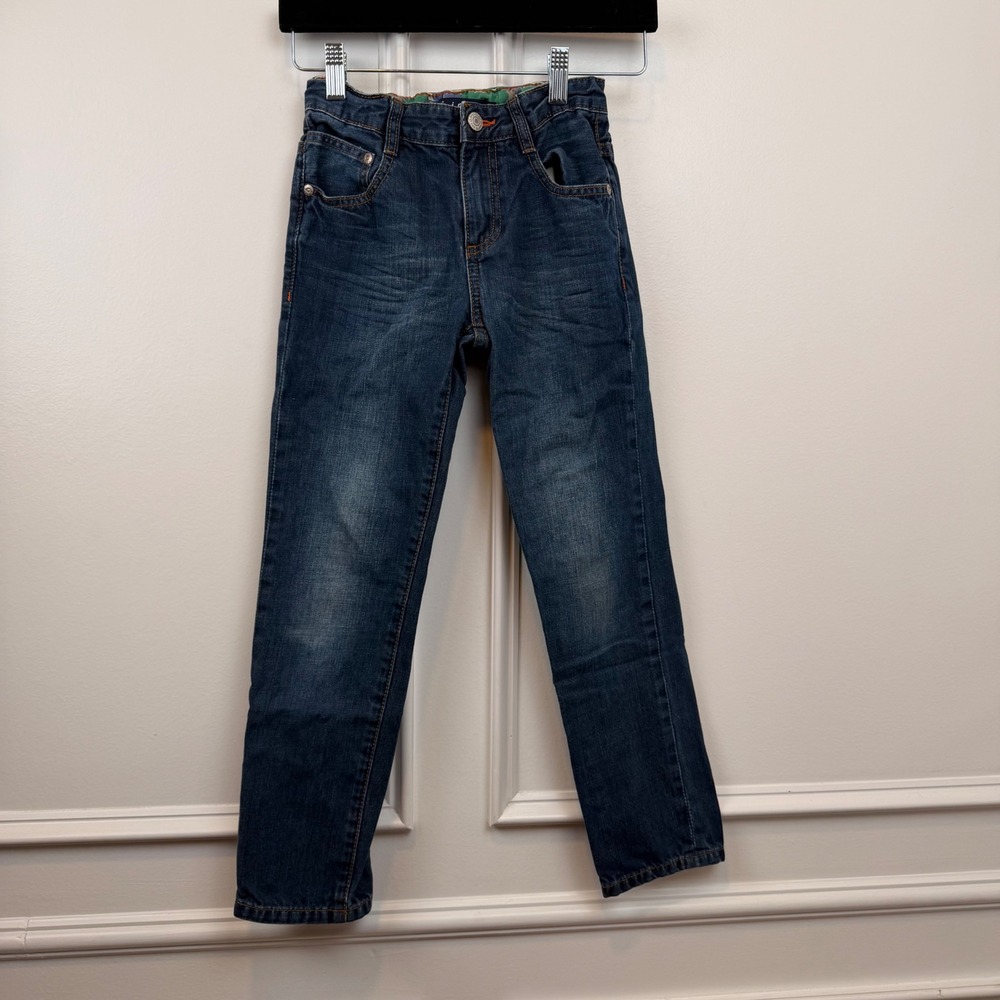 Mini Boden Boys Straight Leg Jeans Dark Wash Blue Denim Size 8Y Adjustable Waist